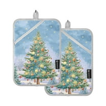 Snowy Day Whimsical Christmas Tree Potholders Heat Resistant Pot Holder Set of 2 Oven Hot Pads with Pocket