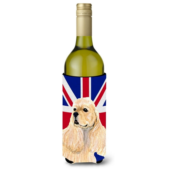 Cocker Spaniel Buff with English Union Jack British Flag Wine Bottle Hugger
