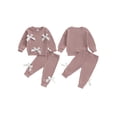 thumbnail image 3 of Aojekbee Toddler 3D Bow Girls Set Long Sleeve Round Neck Sweatshirt Elastic Waist Long Pants 2-Piece Waffle Outfits, 3 of 10