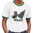 thumbnail image 2 of What Christmas Cat Ringer Tee Shirt Unisex Medium White/Kelly Green, 2 of 5
