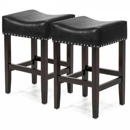 Best Choice Products Set of 2 Backless Faux Leather Upholstered 26in Counter Stools w/ Silver Nailhead Trim - (Coc Best Base Th5)