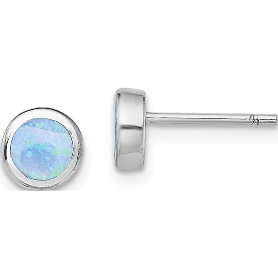 Sterling Silver Rhodium-Plated Synthetic Blue Opal Post Earrings (6.2 X 6.2) Made In China qe13939
