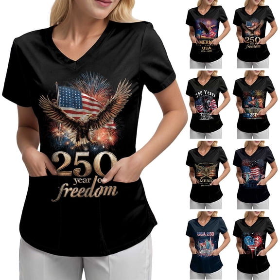 GEWSEY Womens Heart Printed Animals Nurse Uniforms 2026 Scrub Tops for Women, Short Sleeve V Neck Scrub Shirt with Pockets (Black, 3XL)