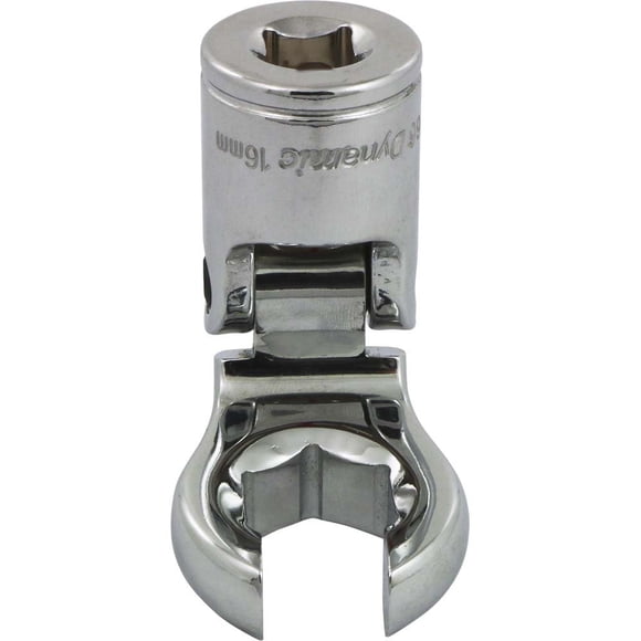 Dynamic Tools D008766 3/8" Drive Metric 16mm Flex Head with Crow Foot Flare Nut Socket, Chrome Finish