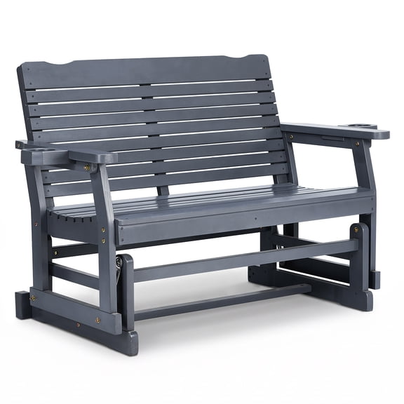 Ktaxon Double Patio Glider with Wide Narrow Backrest, Wood Bench for 2 Person, 48in, Grey