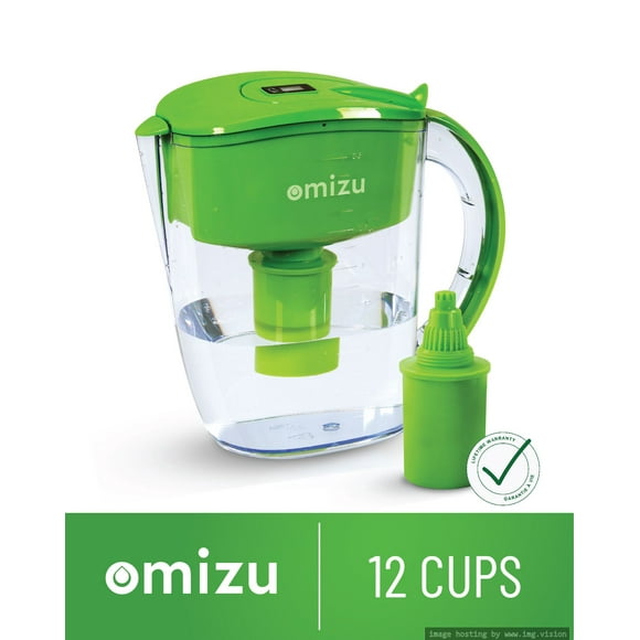 Omizu Water Pitcher with Filter – 118oz Pitcher with Alkaline Water Filtration System – Non-BPA Food-Grade Plastic Water Pitcher for Purified Water – Water Jug with Lid and Filter Change Indicator