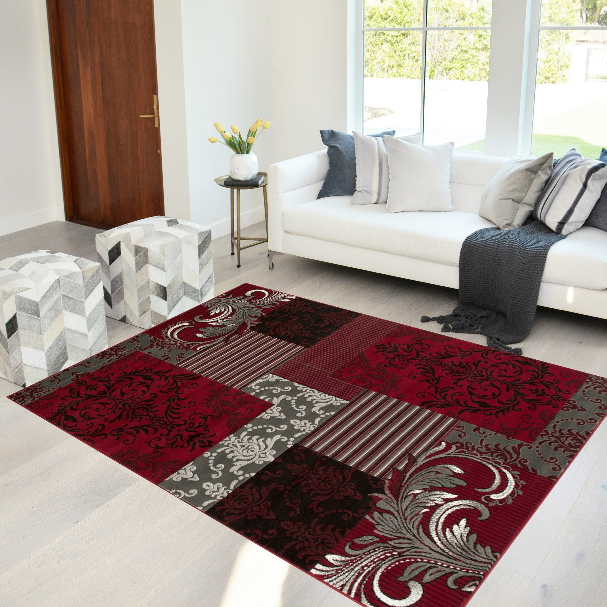 Handcraft Rugs Red, Gray, Silver, Black, Abstract Area Rug Modern