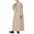 thumbnail image 2 of CPNG Boy's Muslim Clothes Durable Kaftan Arab Solid Color Thobe Long Sleeve Kaftan Embroidered Soft Robe Islamic Arabic Abaya Thobe Dubai Long Gown Ethnic Clothes, 2 of 7