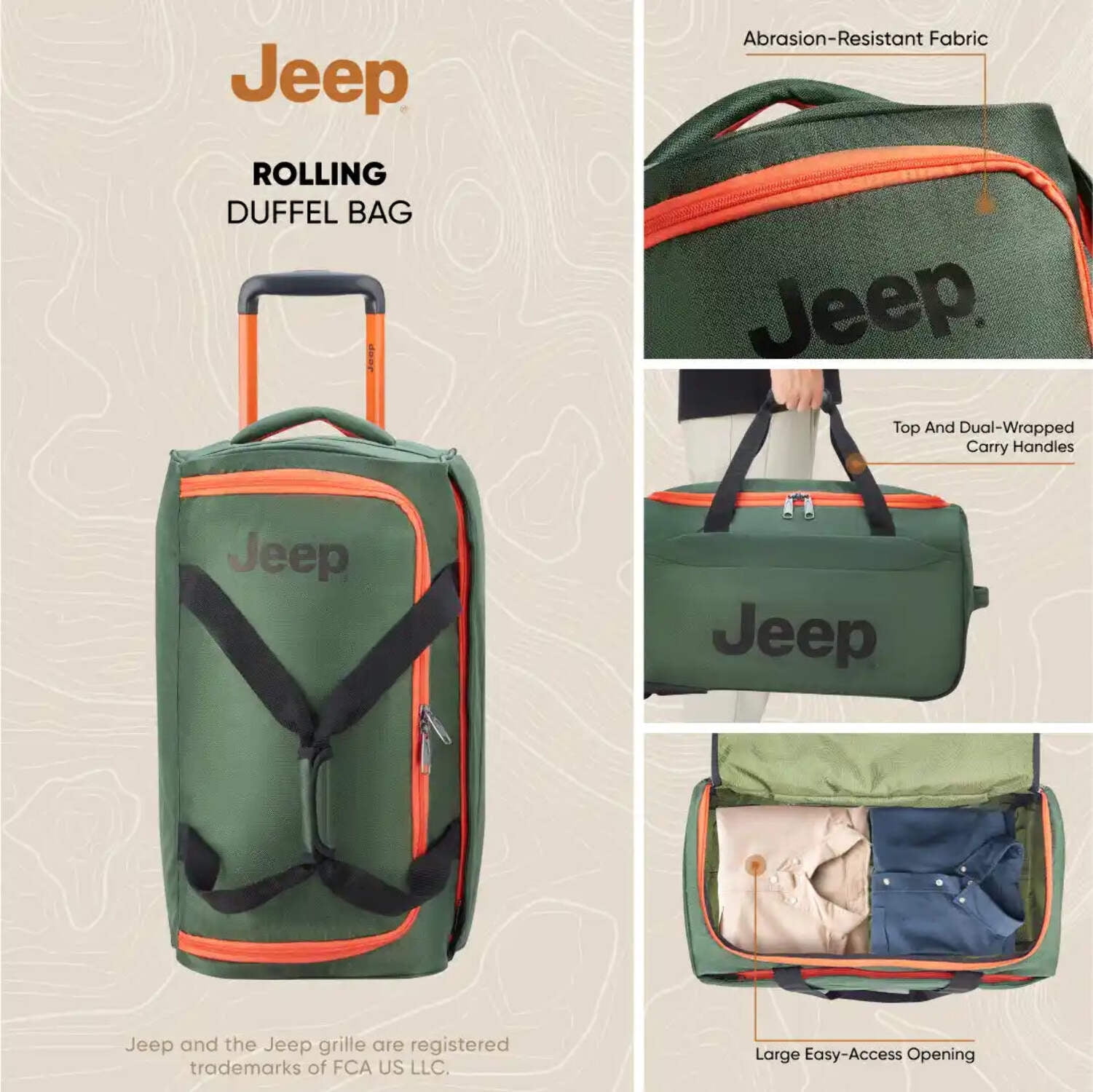 JEEP TWO WHEEL ROLLING TRAVEL DUFFLE BAG, 27 INCH J4374124002 - BLUE