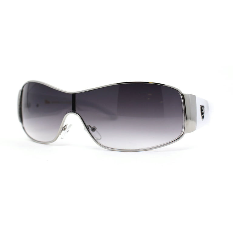 Mens Classic 90s European Style Shield Racer Fashion Sunglasses Silver  White Smoke