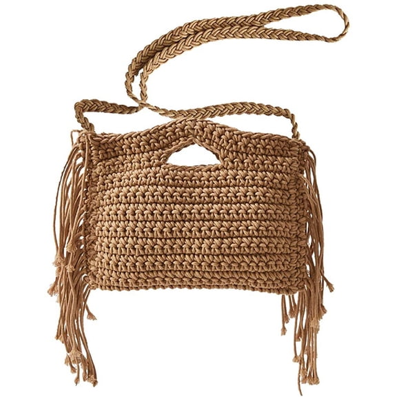 Kukuzhu Solid Color Tassel Summer Beach Bag Tote Braided Handbag Women Weave Grass Bag for Travel Everyday Use