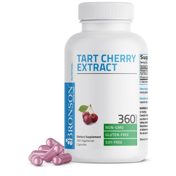 Bronson Tart Cherry Extract Vegetarian Capsules Premium Non-GMO Gluten Free Soy Free with Antioxidants, 360 Veg Capsules