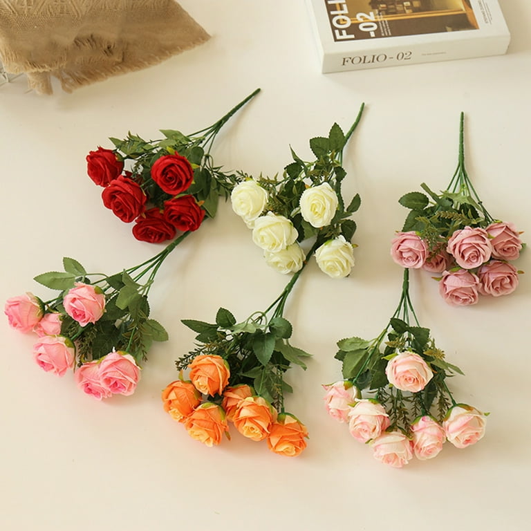 Colorful Artificial Rose Flower Realistic Blossom Silk Rose with Stem Single Fake Roses Bouquet for Wedding Bridal Shower Party Home Table