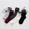 thumbnail image 5 of Women Socks Cotton Cute Socks Ruffle Socks Lace Socks With Pearls Solid Color Gift, 5 of 5