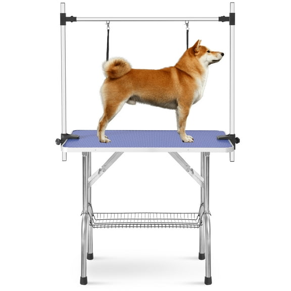 Dog Grooming Tables in Store, Segmart 36'' x 24'' Professional Heavy Duty Stainless Steel Frame Foldable Table w/Adjustable with Arm/Noose/2 No-Sit Haunch Holder, Capacity Up to 300lbs, Blue, S12018