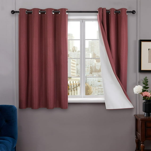 Cortinas Deconovo 100 % opacas para cocina - Aislantes térmicos rojos para dormitorio, ligeras y opacas con ojales, 132 x 137 cm, rojas, 2 paneles