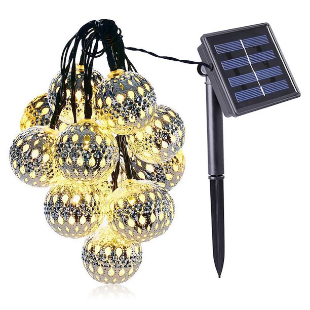 Strand Lights 10 Led Lámpara De Patio Con Energía Solar Linterna Plateada Decoración De Fiesta Suministros De Vacaciones Accesorio De Jardín Para Interiores Y Exteriores Sweethay HA017485-00