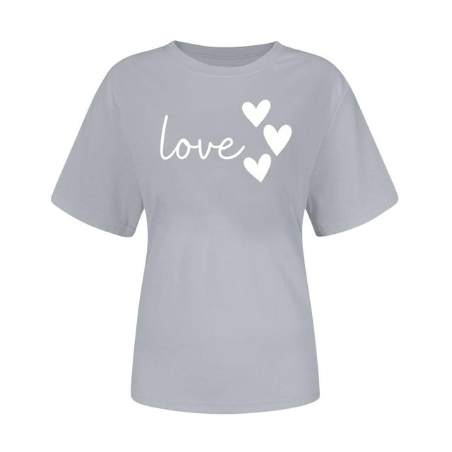 Floleo Blouse à Col Rond à Manches Courtes pour Femmes, Thème Cœur Tendance, Graphique, Légère, Respirante, Tenue Décontractée (Gris, G)