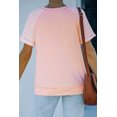 thumbnail image 1 of POGLIP Women's Pink Daisy Printed Striped Short Sleeve Crewneck T Shirt, 1 of 6