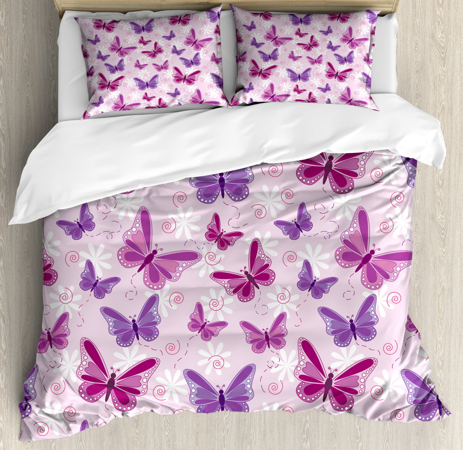 Nature Quilted Bedspread & Pillow Shams Set Colorful Butterflies Fly Print