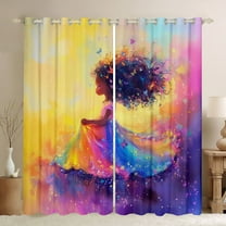 Homewish Kawaii Black Girl Black Out Curtains, Cute Fairy Tale Princess Curtains Pack of 2 (42x63 Each), Dreamy Butterfly Bedroom Curtains, Living Room Curtains Decor