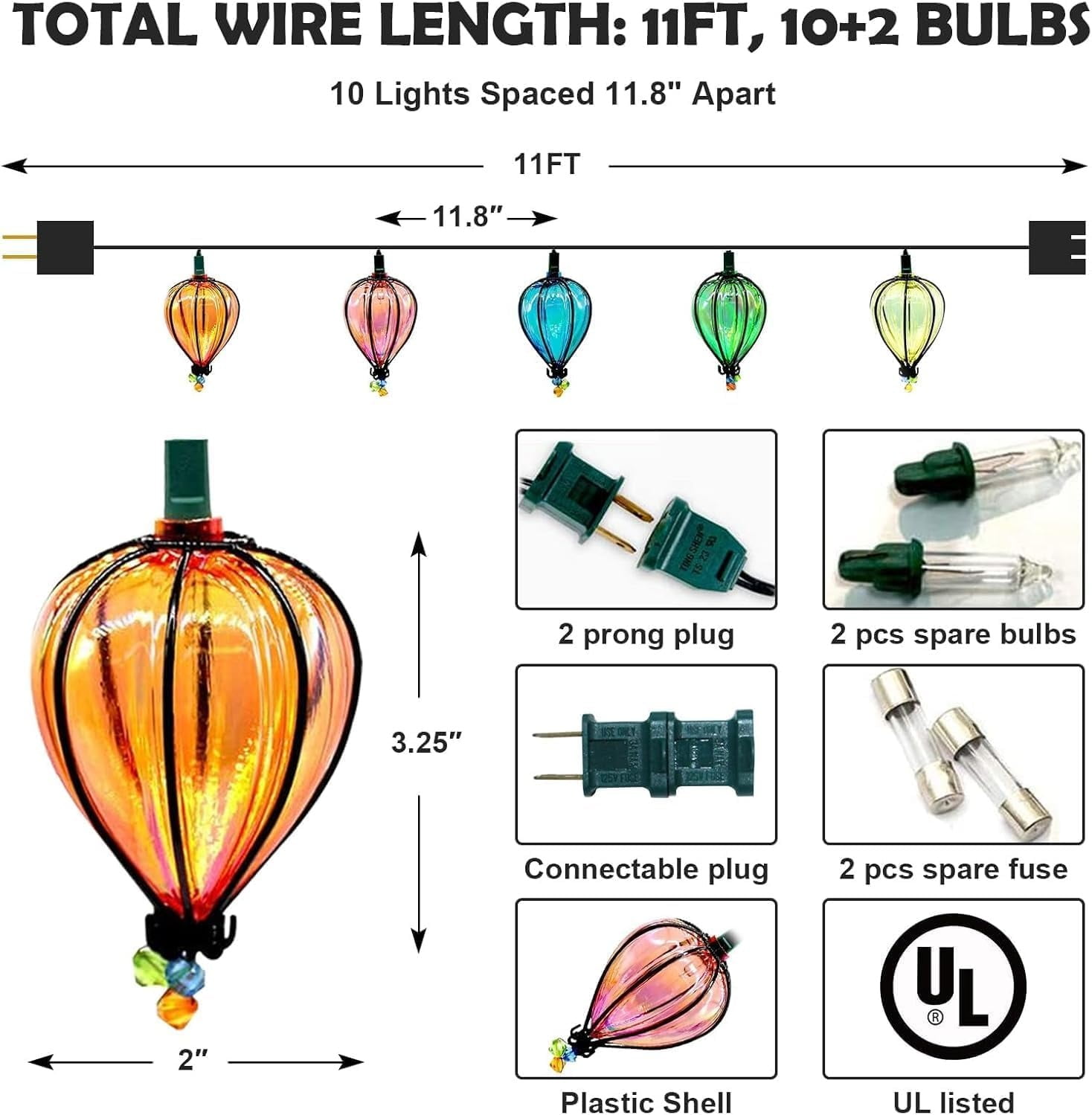 Dimedeal 2 Pcs 11ft Corded Electric String Lights with 10 LED Bulbs for Indoor/Outdoor Use – Ideal for Christmas, Parties, and Camping