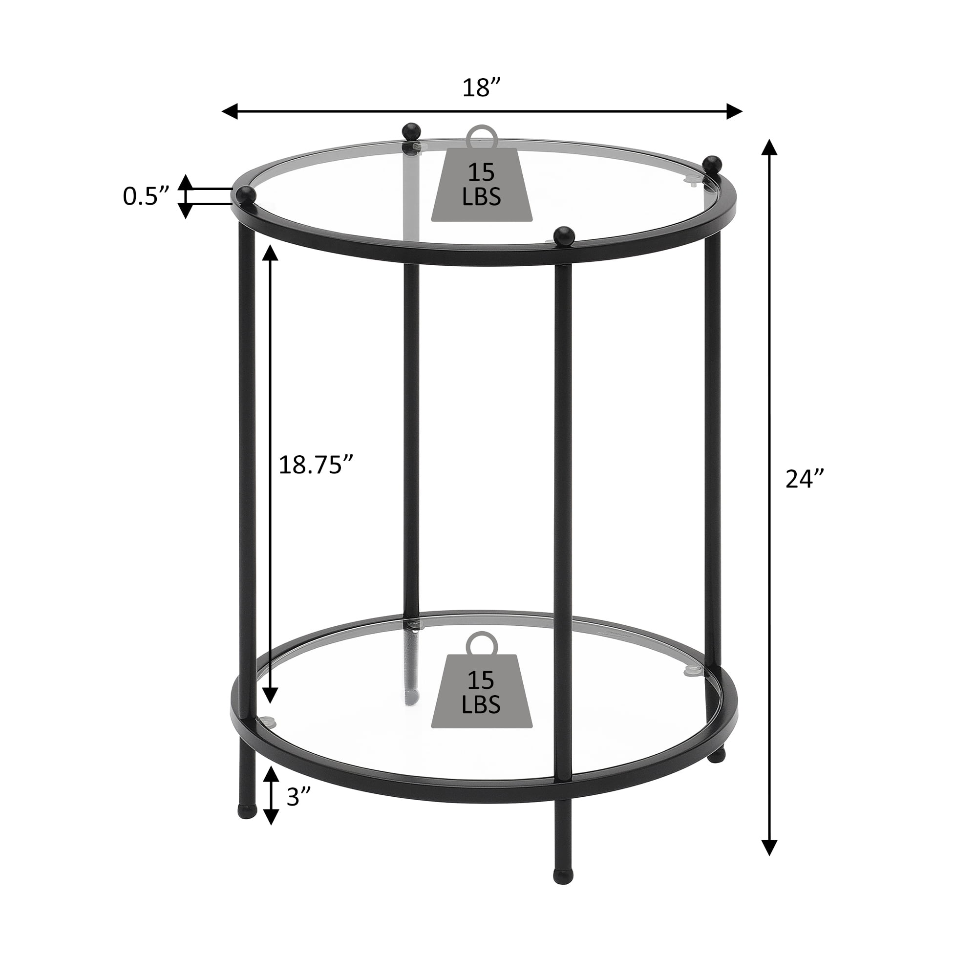 Convenience Concepts Royal Crest 2 Tier Round Glass End Table with Shelf, Bronze Gold