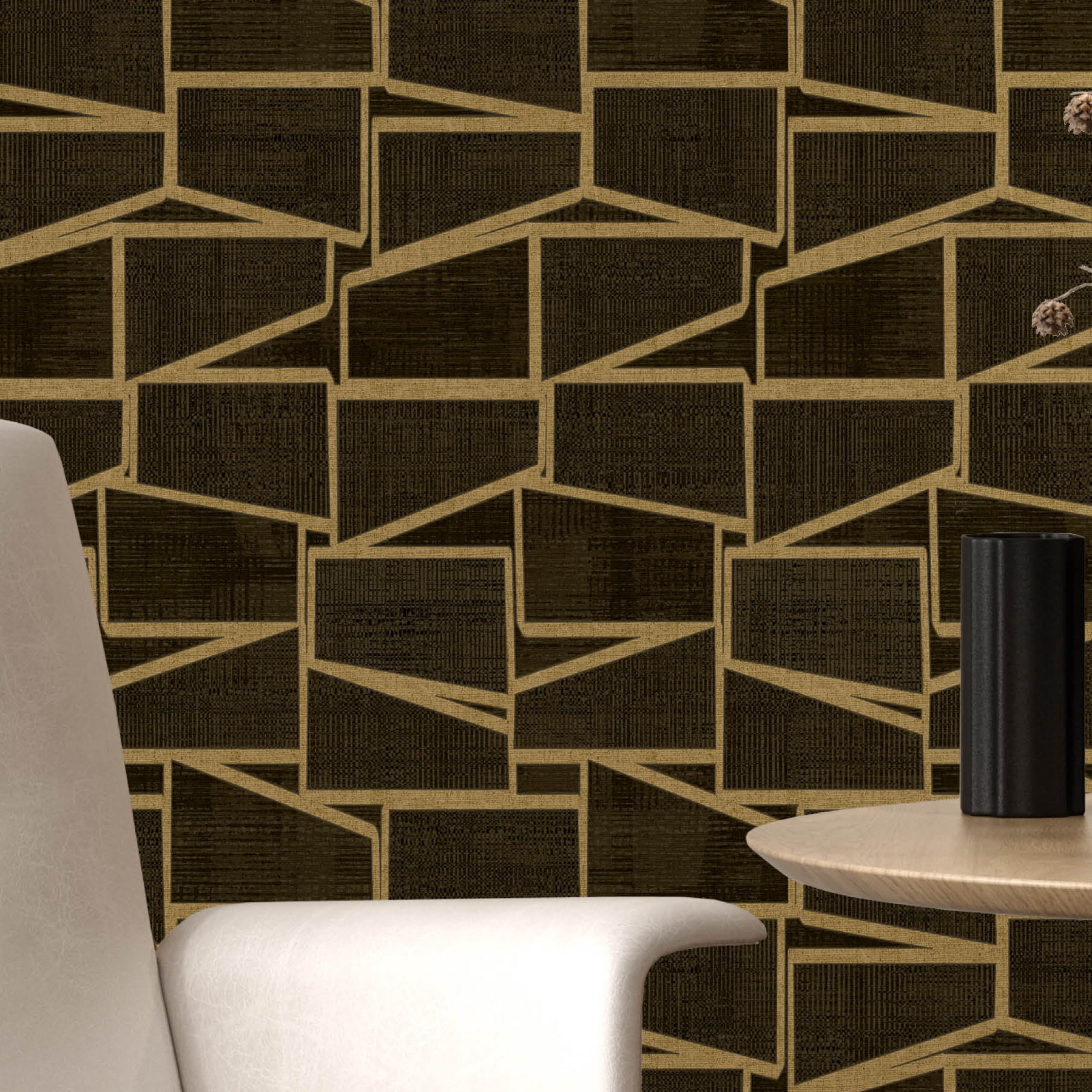 (2 pack) Roommates Studio Black and Gold Carver Geo Peel and Stick Wallpaper 30.75 Sq. ft, 1 Count