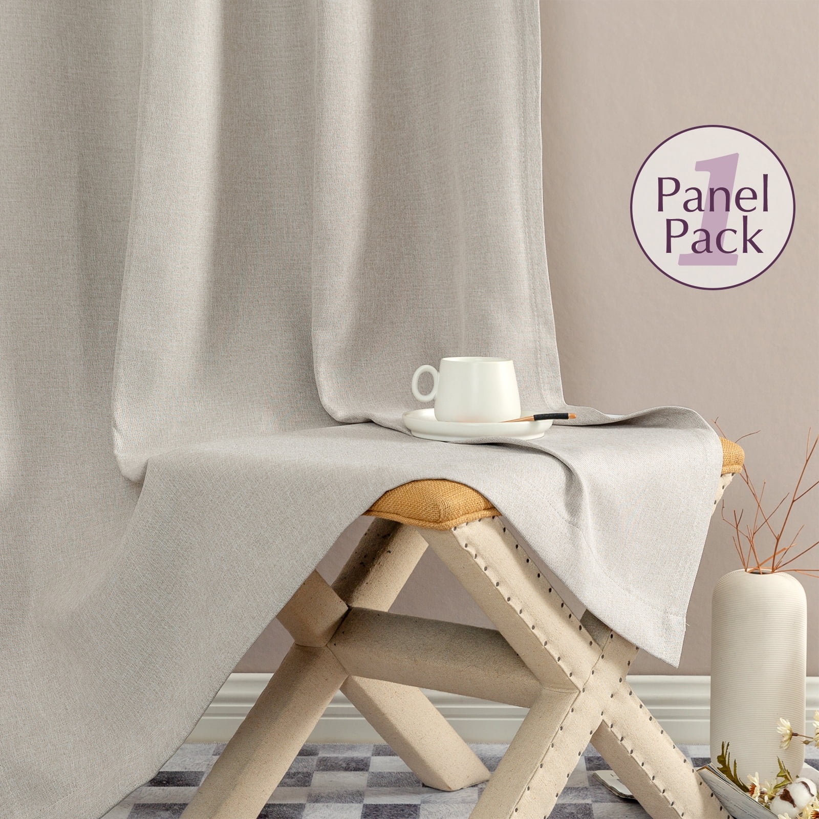 Curtainking Linen Textured Curtain W100 x L96 for Living Room Bedroom Grommet 1 Panel Light Greyish Biege