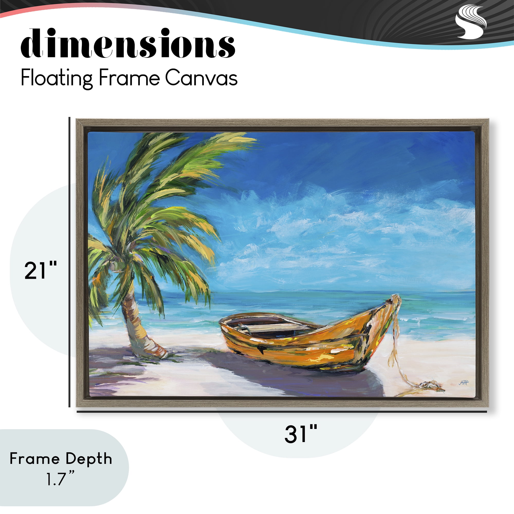 Stupell Industries Lost Island Palm & Boat Brown Framed Floater Canvas Wall Art, design by Julie DeRice
