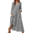 thumbnail image 2 of IDALL Maxi Dresses,Casual Dresses Autumn Womens Button Cotton Retro Casual Long Sleeve Dress Long Sleeve Dress,Long Dresses,Flowy Dresses Gray Dress L, 2 of 4