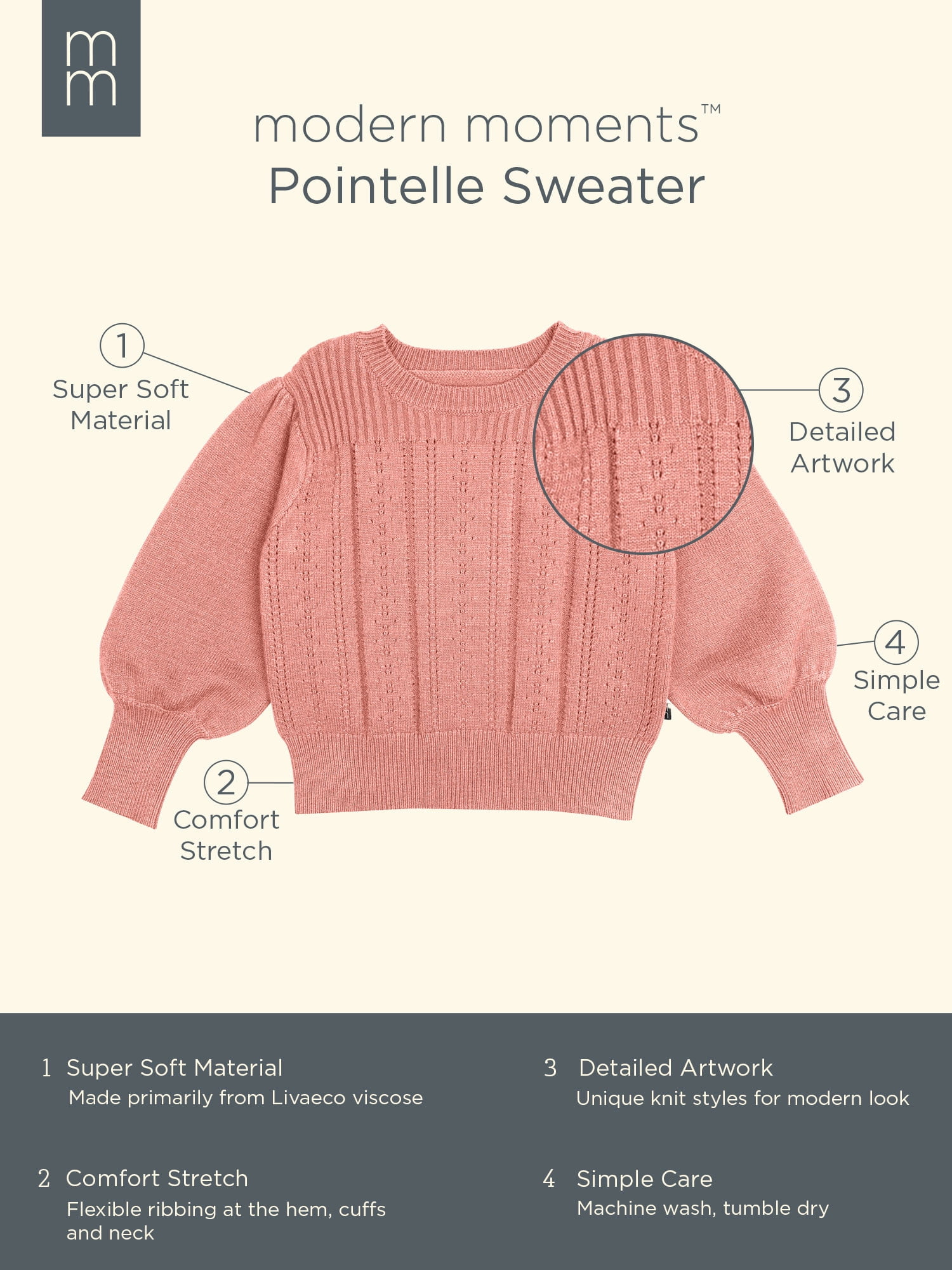 Modern Moments by Gerber Toddler Girl Pointelle Sweater, Sizes 12 Months - 5T