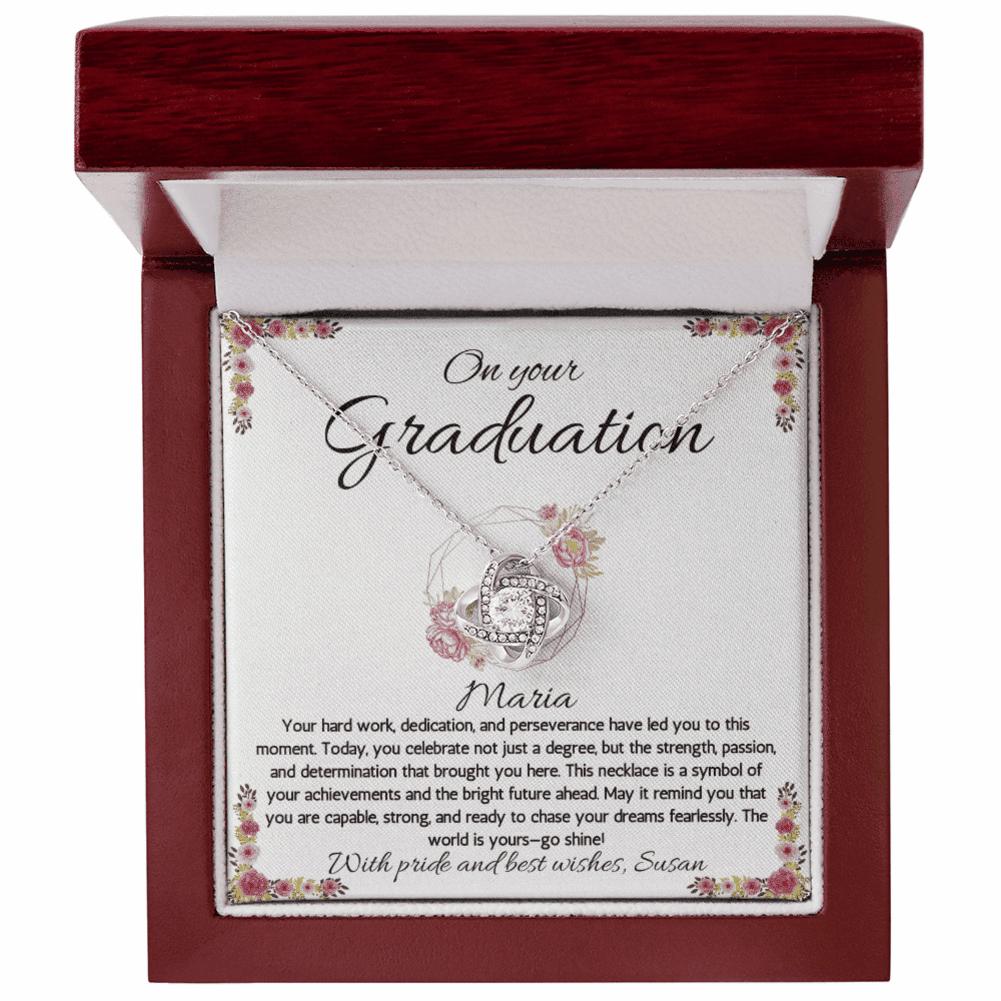 College Graduation Gift For Her Phd Graduation Gift Necklace for Daughter Personalized Love Knot Necklace for Graduation High School Graduation Gift Necklace