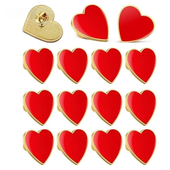 15Pcs Red Heart Love Brooch Pins, Women's Fashion Lapel Pins for Valentine's Day Wedding Party