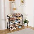 thumbnail image 4 of 4-Tier Shoe Rack 33" Wide Metal Shoe Organizer Long Shoe Storage with 4 Side Hooks Sturdy Shoes Shelf for Closet, Front Door Entrance, Garage, Dorm, Black, 4 of 8