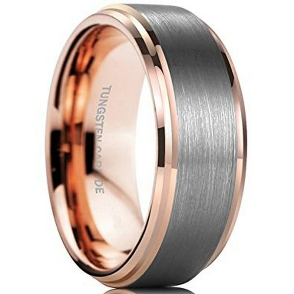 Wedding Rings For Men. 8mm Rose Gold & Silver Matte Tungsten Wedding Band