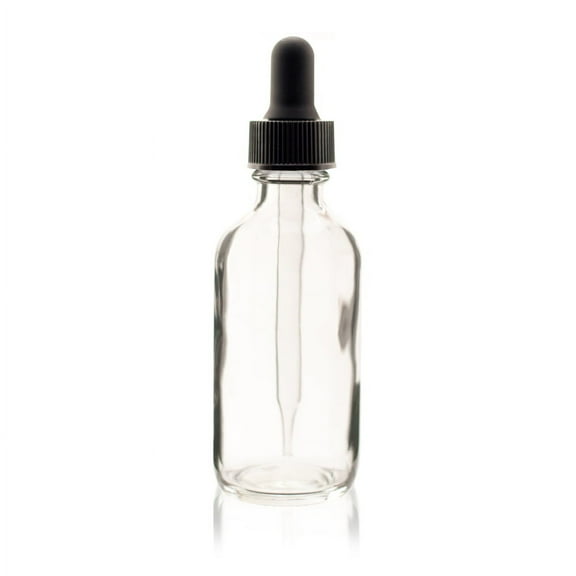 2 oz (60ml) CLEAR Boston Round Glass Bottle - w/Glass Dropper - pack of 12