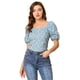 thumbnail image 1 of Tops Florales Estilo Campesino Con Mangas Abullonadas Y Cuello En Forma De Corazón De Pradera Para Mujer Azul M, 1 of 4
