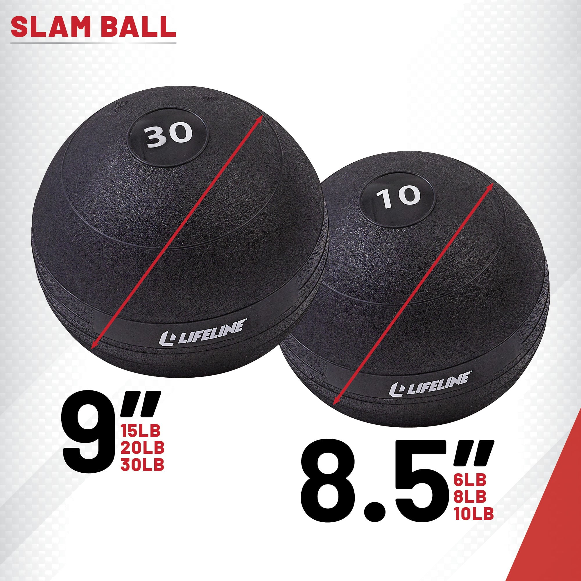 Lifeline Fitness 15lb Slam Ball -Rubberized, Non-Bounce Weighted Ball with Easy-to-Grip Surface