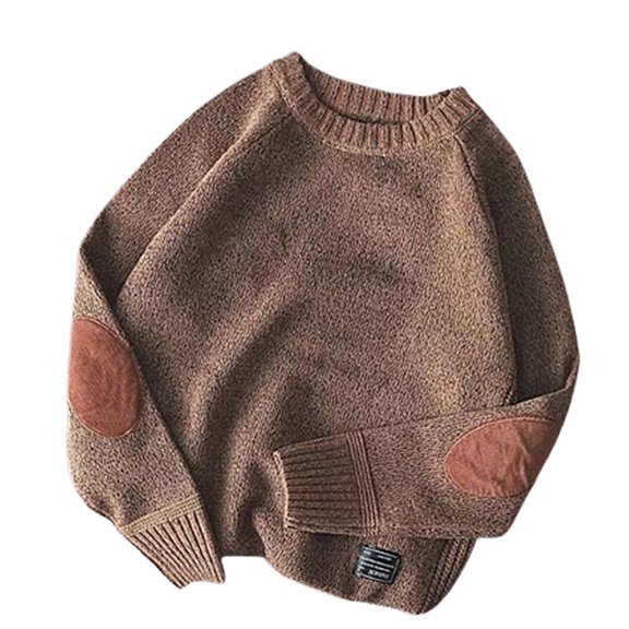 Aellinatey Men Thick Chunky Knit Long Sleeve Sweater Vintage Elbow Patch Loose Jumper Top