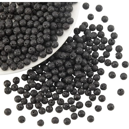 About 400 Pcs 6mm Natural Lava Beads Black Rock Gemstone Round Loose Beads Energy Stone