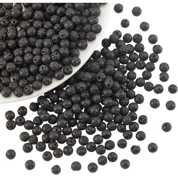 About 400 Pcs 6mm Natural Lava Beads Black Rock Gemstone Round Loose Beads Energy Stone