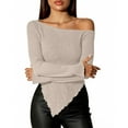 thumbnail image 6 of ZUKMRJPC Women's Off Shoulder Sweater Casual Long Sleeve Asymmetrical Hem Knitted Pullover Tee Fall Fashion Slim Fit Tops, 6 of 7