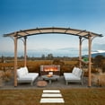 thumbnail image 3 of MeetLeisure 13'x8.5' Outdoor Patio Pergola, Steel Frame Arched Top Pergola with Canopy Shades, Built-in Bar Shelf, Brown, 3 of 9
