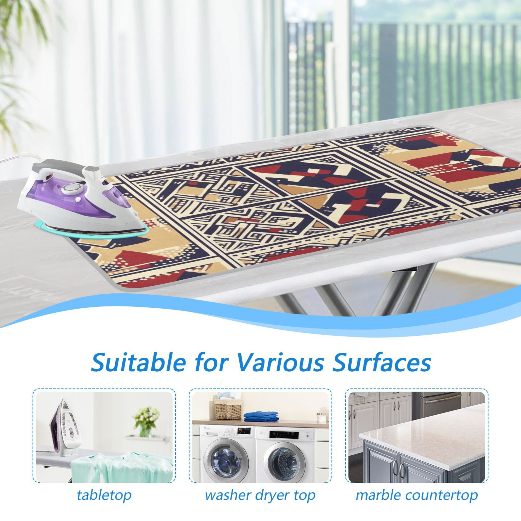 Tribal Style Patterns Ironing Mat Blanket for Table Top Travel Portable Ironing Board Pad 47.2x27.6 Inch
