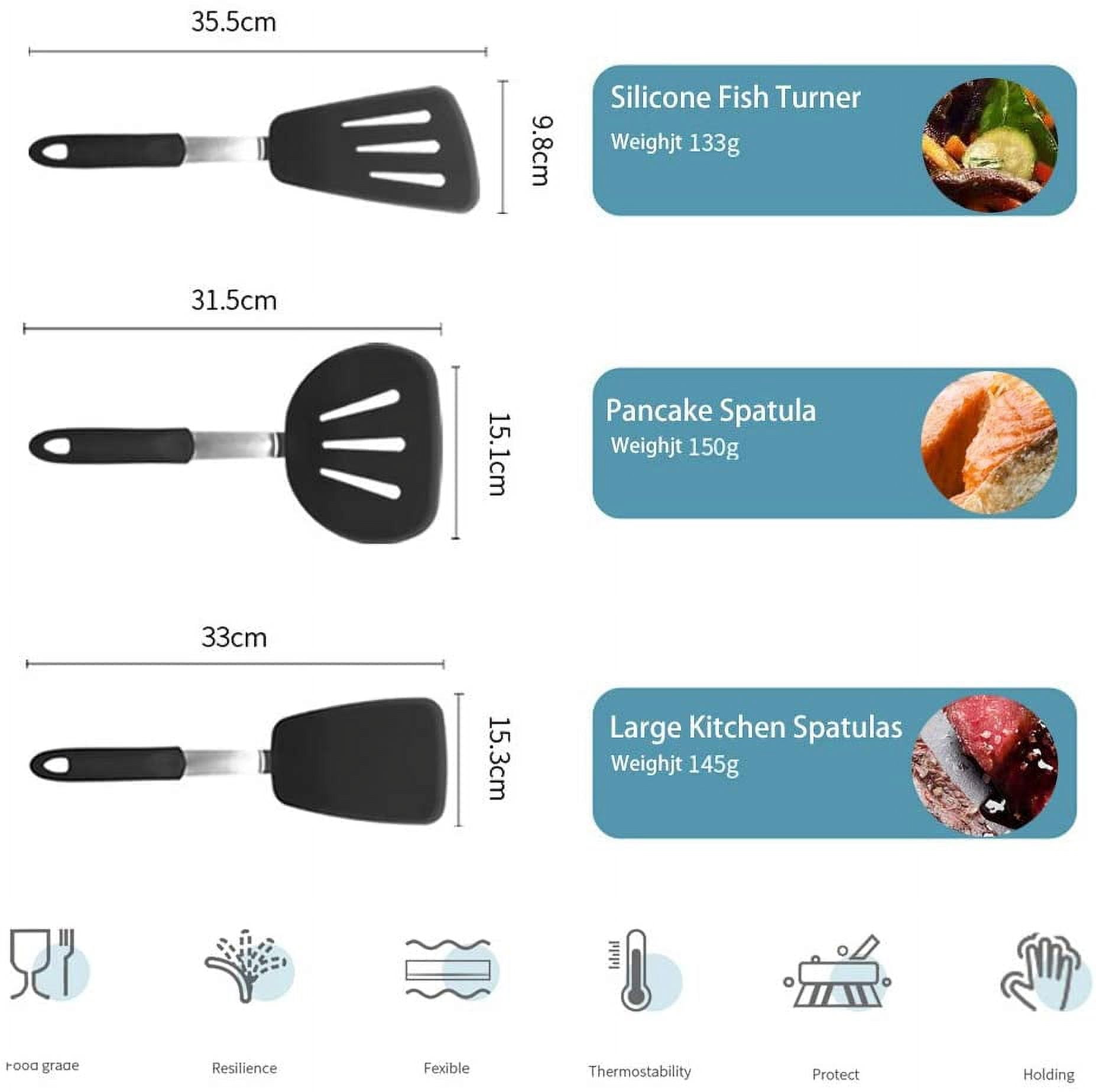 3pcs Smarten Ultra Flexible Silicone RubberTurner Spatula, 600ºF Heat-Resistant (Gray/Black)