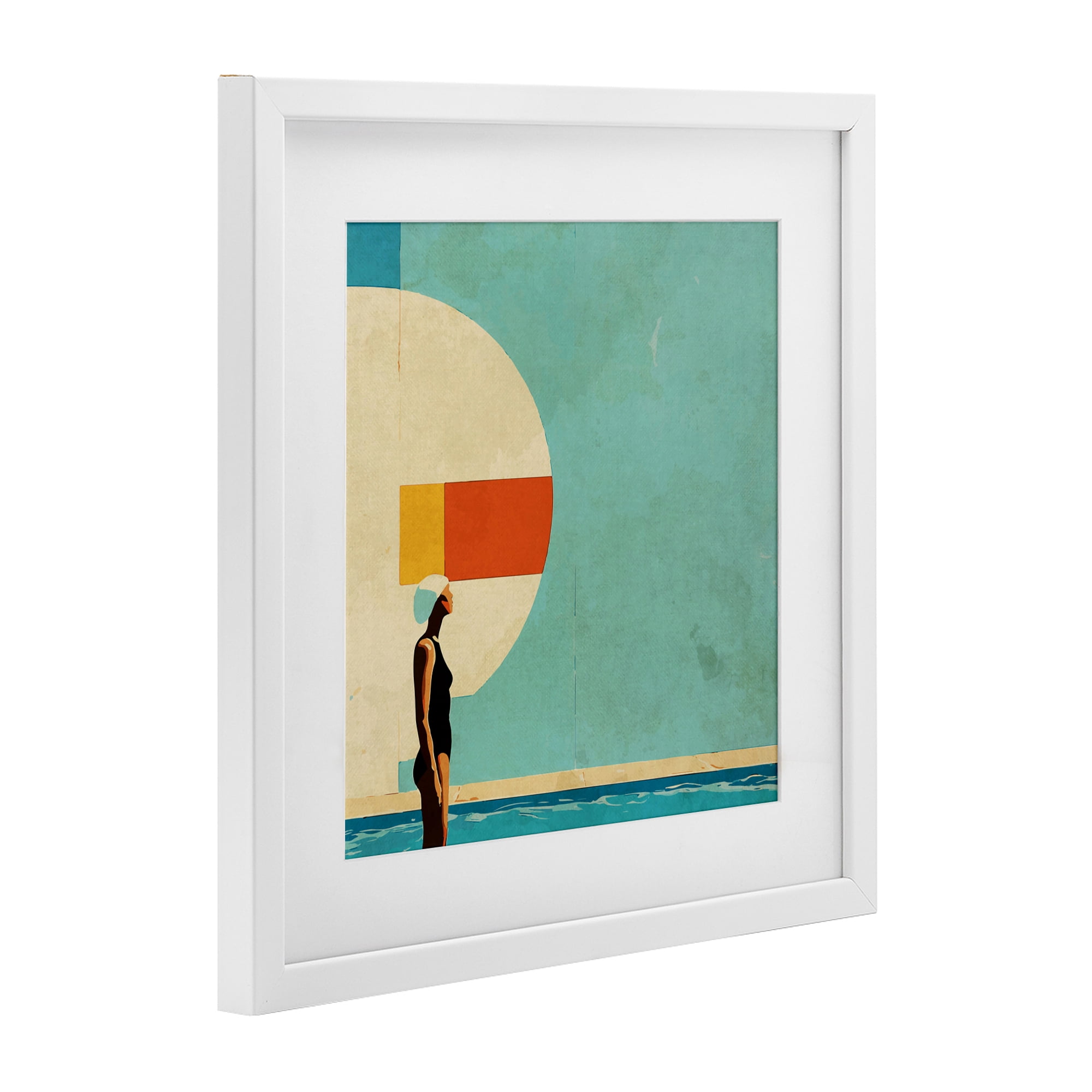 Stupell Industries Midcentury Pool Geometric White Framed Print Under Glass, design by Layla Oz