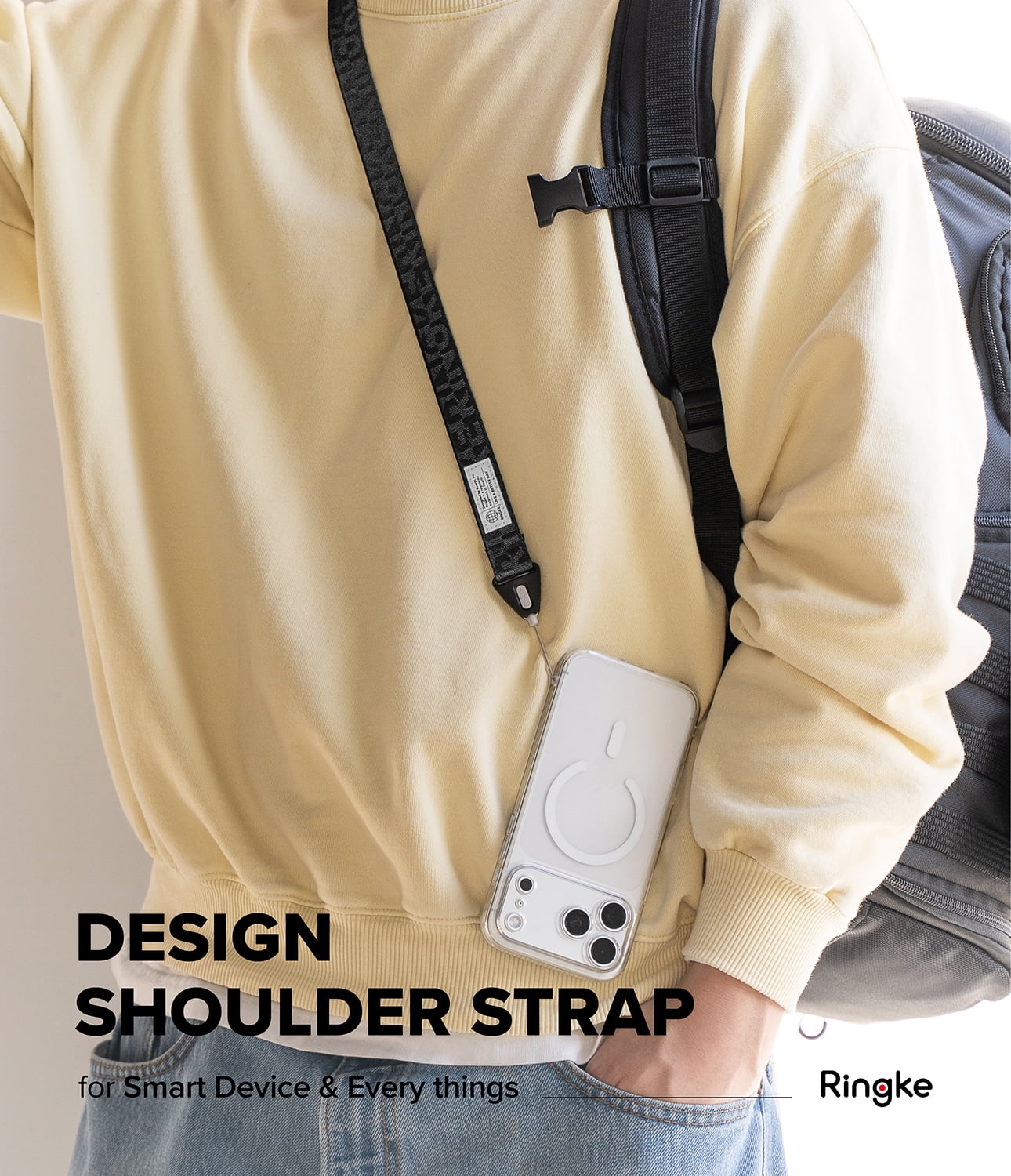 Ringke Shoulder Strap [Adjustable Length] for Cell Phone Cases, Keys, Cameras & ID QuikCatch Lanyard Adjustable Crossbody Strap - Lettering Black 3
