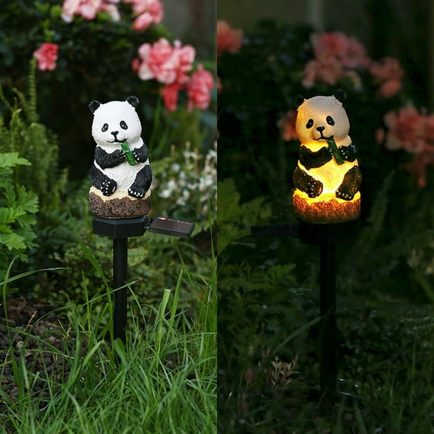Lámpara LED de resina solar con forma de panda para exteriores, resistente a la lluvia, con enchufe para suelo, para decoración de jardín, césped y paisaje