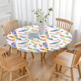 thumbnail image 3 of Stretch Round Tablecloth Bohemian Floral Design, 44Inch Elastic Hem for 38"-42" Tables, Spill Resistant for Indoor Outdoor Dining Use, 3 of 7
